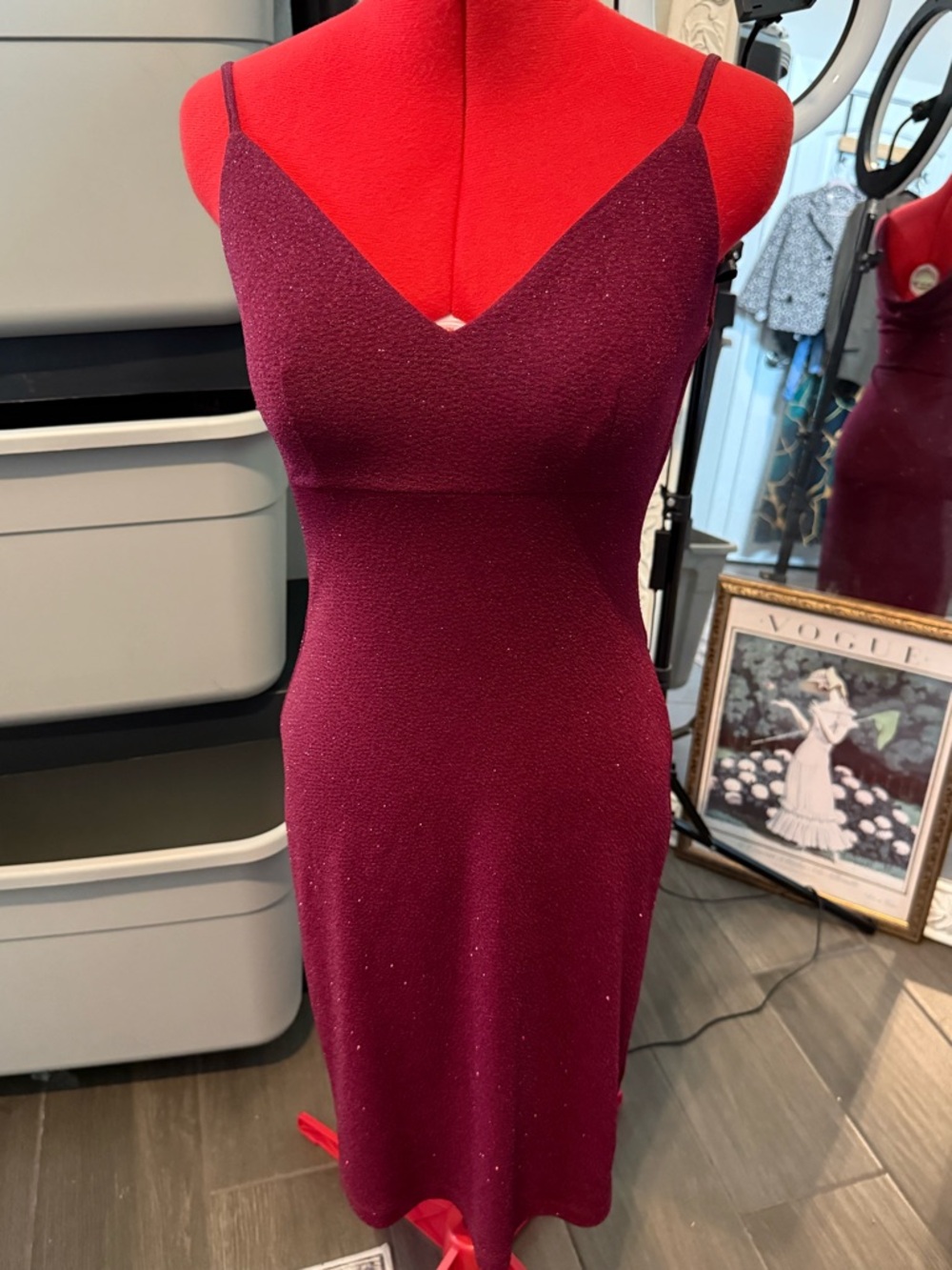 Premier Amour Sparkle Burgundy Mini Slip Dress size 4
